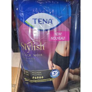 Tena Stylish Black Incontinence Pad Underwear for Women, Maximum S/M, 18 Ct